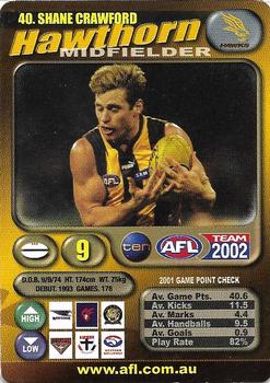 2002 Team Zone AFL Team #40 Shane Crawford Front